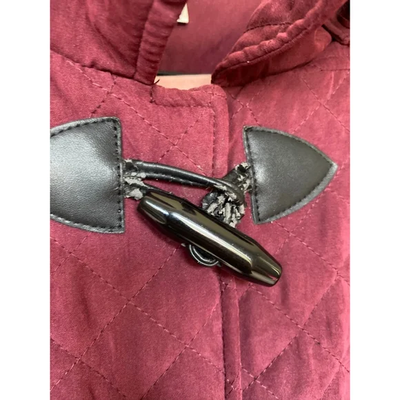 Christopher & Banks Quilted Peacoat Maroon Toggle Button Hooded Jacket L Classic - Picture 7 of 12